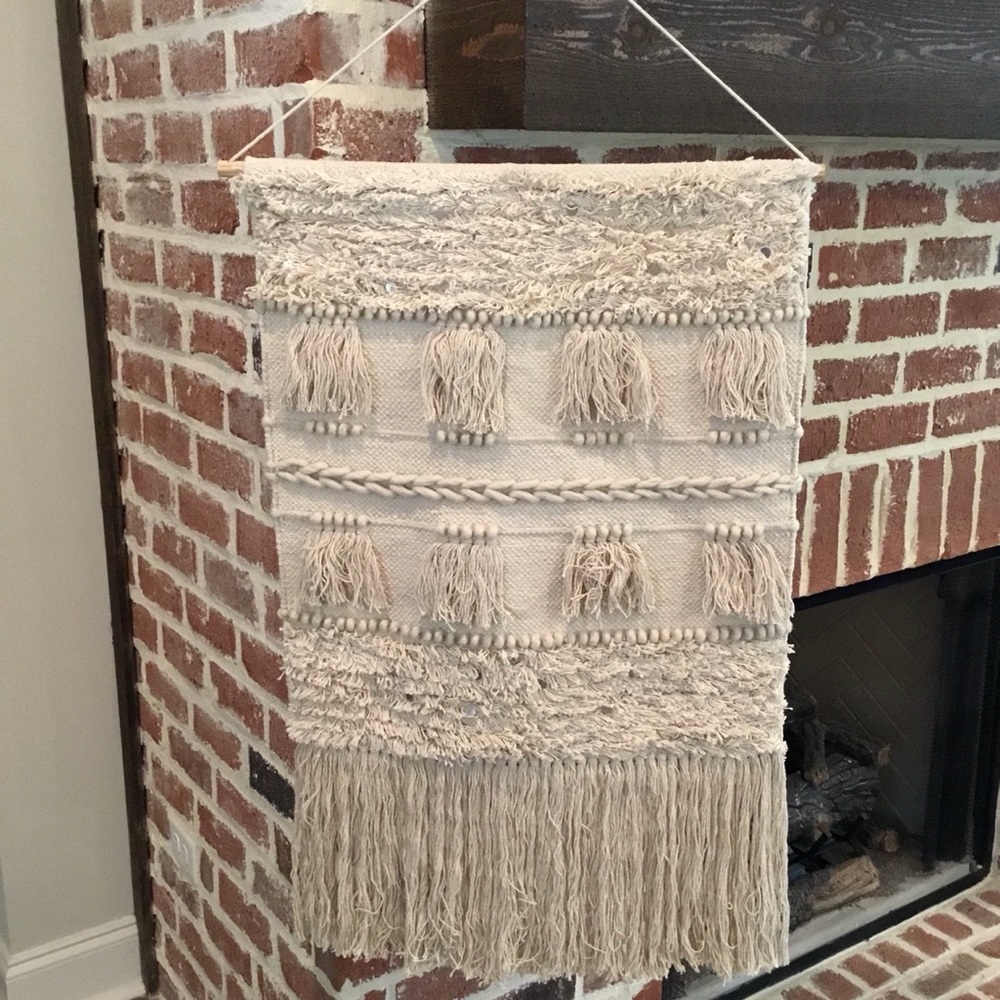 Boho Cotton Fringe Wall Hanging Crochet Woven Tapestry Cream Ecru